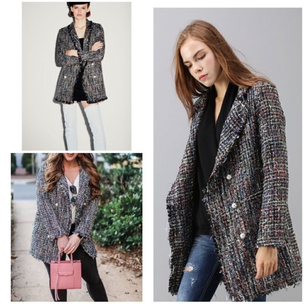 Chicwish Doubled Breasted Fully Lined Shimmering Multi Color Tweed Jacket Sz M